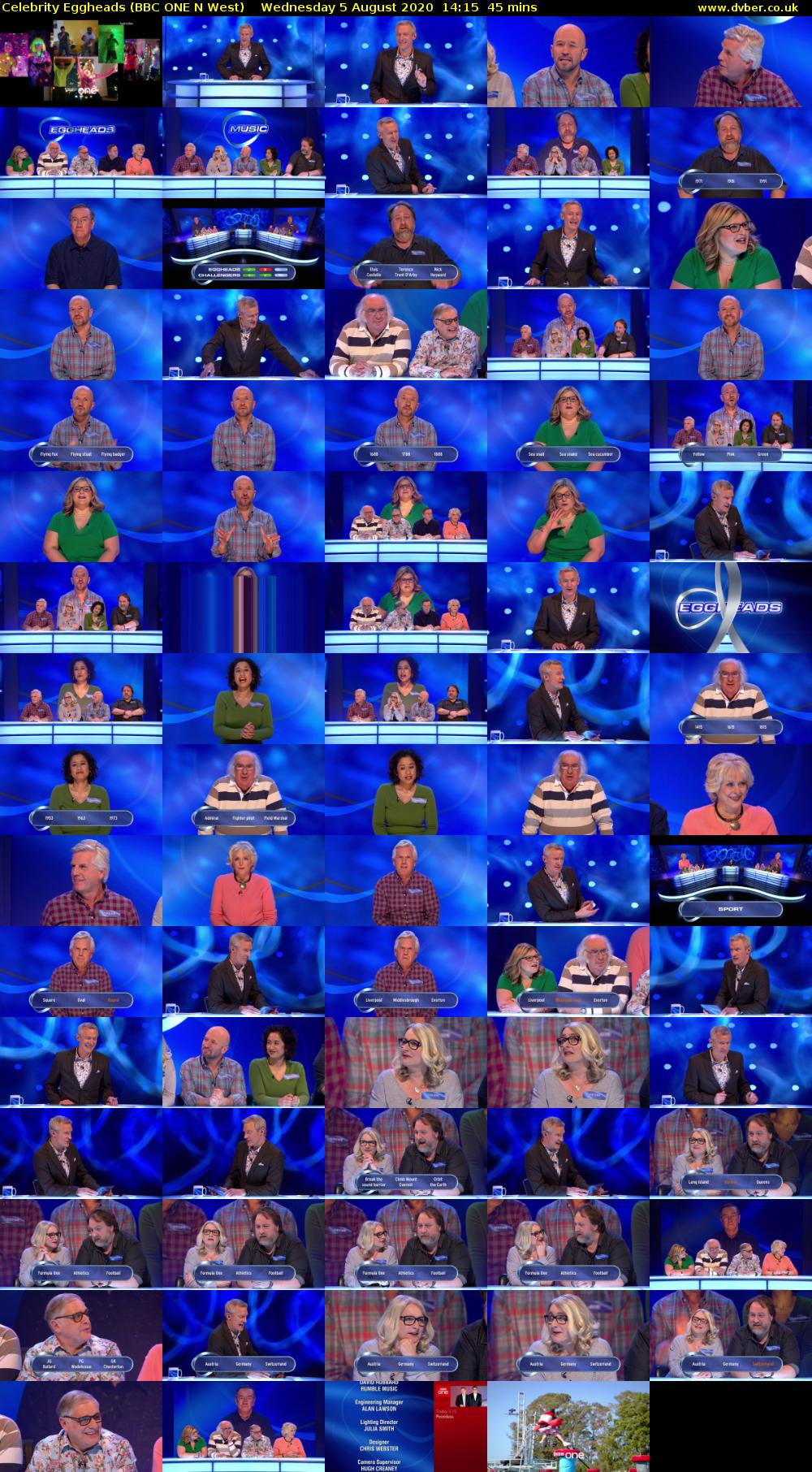 Celebrity Eggheads (BBC ONE N West) Wednesday 5 August 2020 14:15 - 15:00