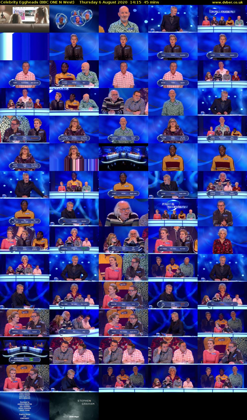 Celebrity Eggheads (BBC ONE N West) Thursday 6 August 2020 14:15 - 15:00
