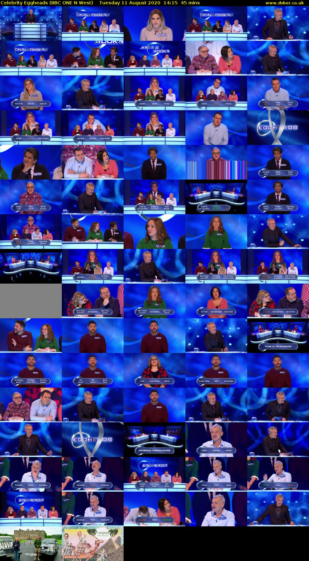 Celebrity Eggheads (BBC ONE N West) Tuesday 11 August 2020 14:15 - 15:00