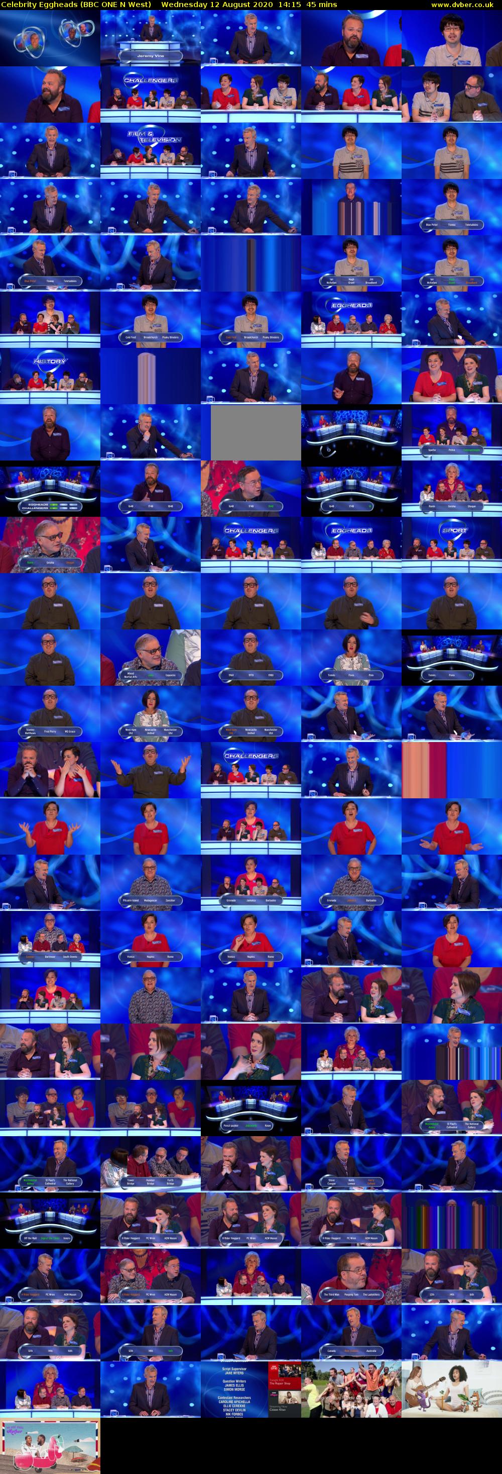 Celebrity Eggheads (BBC ONE N West) Wednesday 12 August 2020 14:15 - 15:00