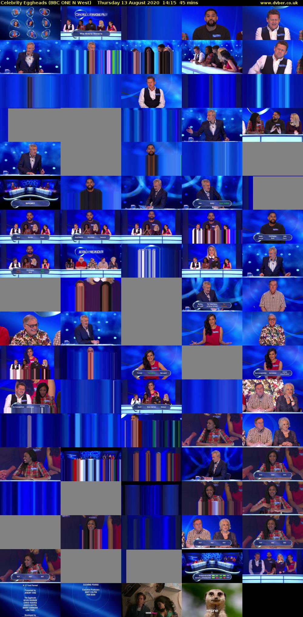 Celebrity Eggheads (BBC ONE N West) Thursday 13 August 2020 14:15 - 15:00