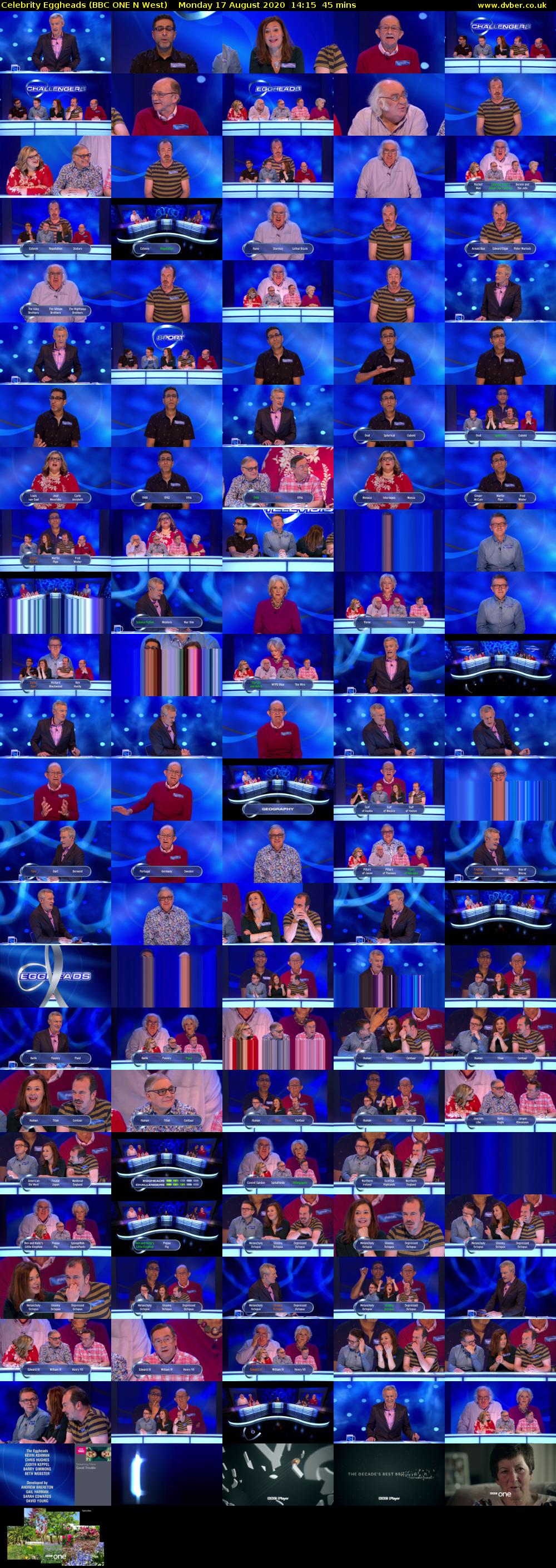 Celebrity Eggheads (BBC ONE N West) Monday 17 August 2020 14:15 - 15:00