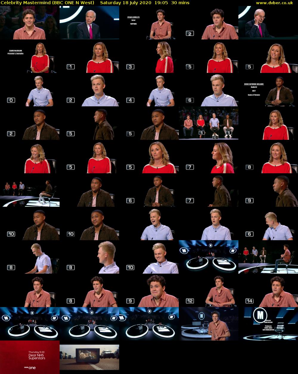 Celebrity Mastermind (BBC ONE N West) Saturday 18 July 2020 19:05 - 19:35