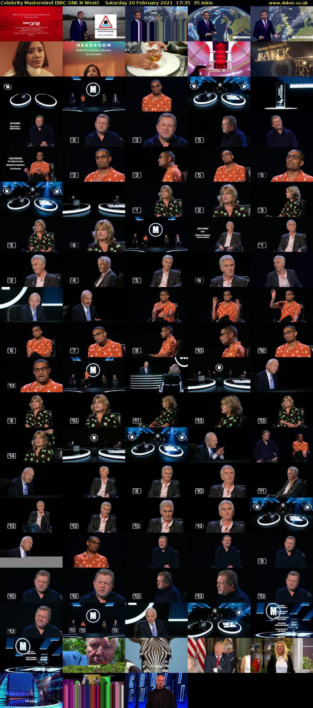 Celebrity Mastermind (BBC ONE N West) Saturday 20 February 2021 17:35 - 18:10