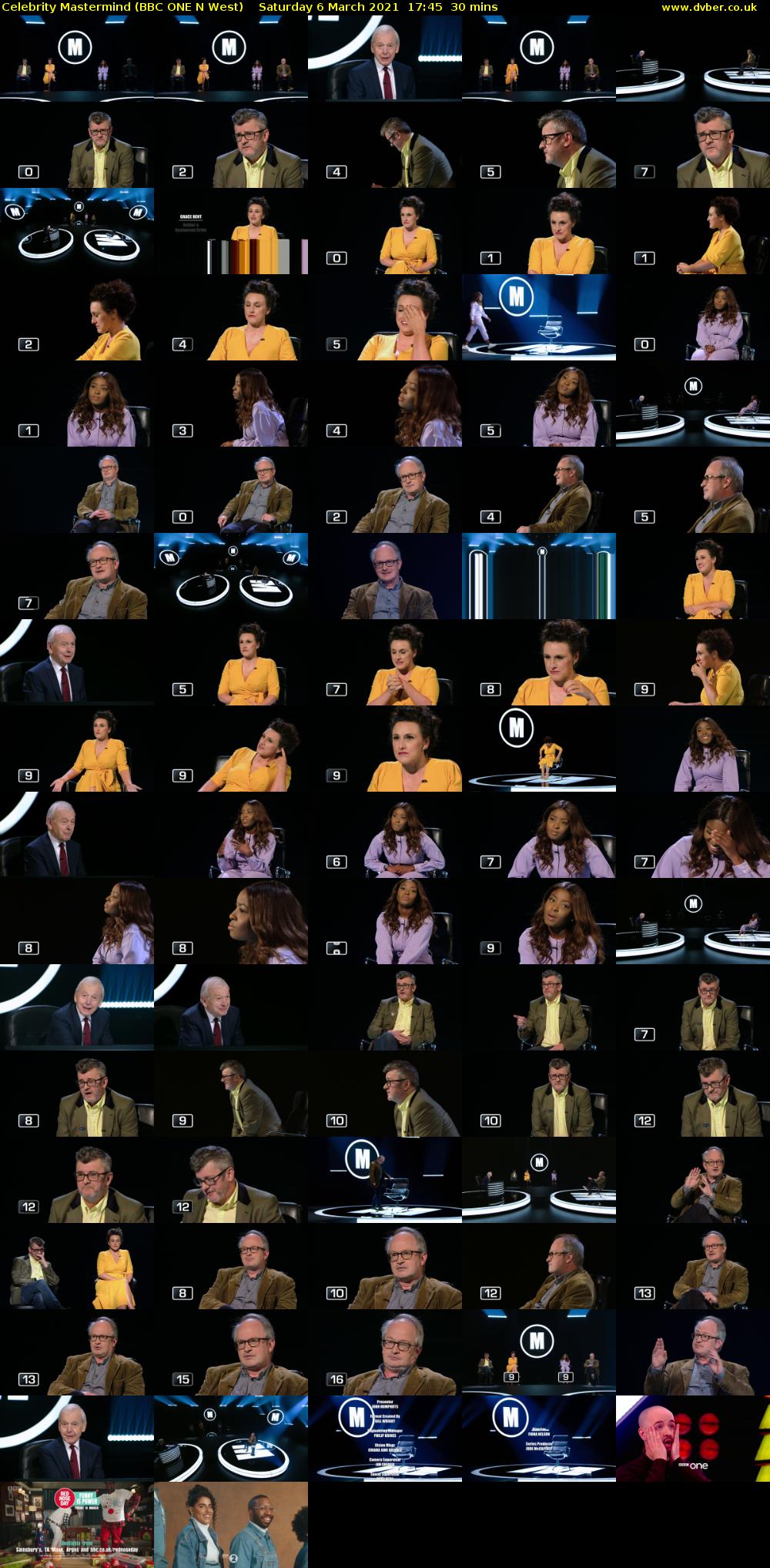 Celebrity Mastermind (BBC ONE N West) Saturday 6 March 2021 17:45 - 18:15
