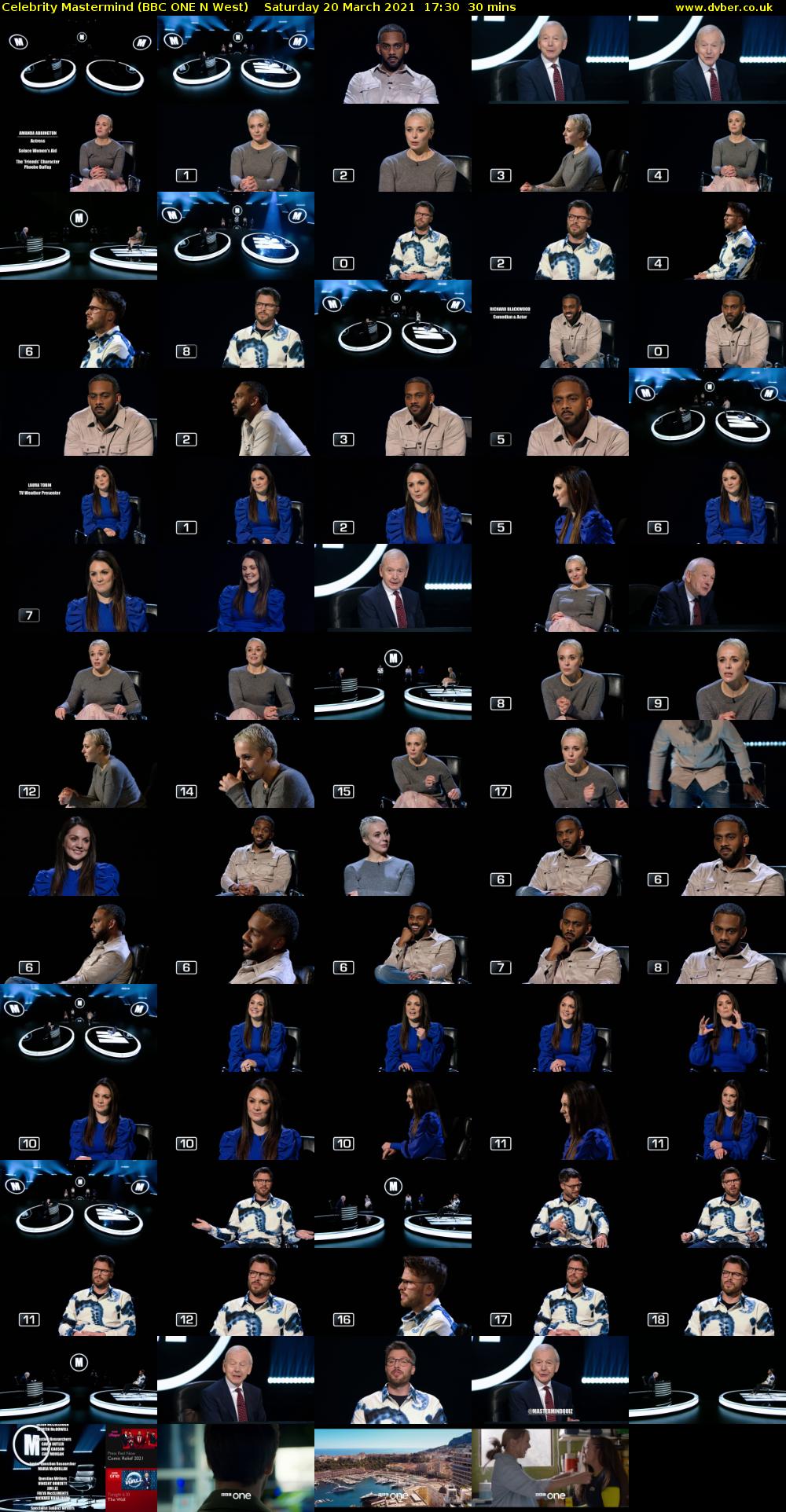 Celebrity Mastermind (BBC ONE N West) Saturday 20 March 2021 17:30 - 18:00