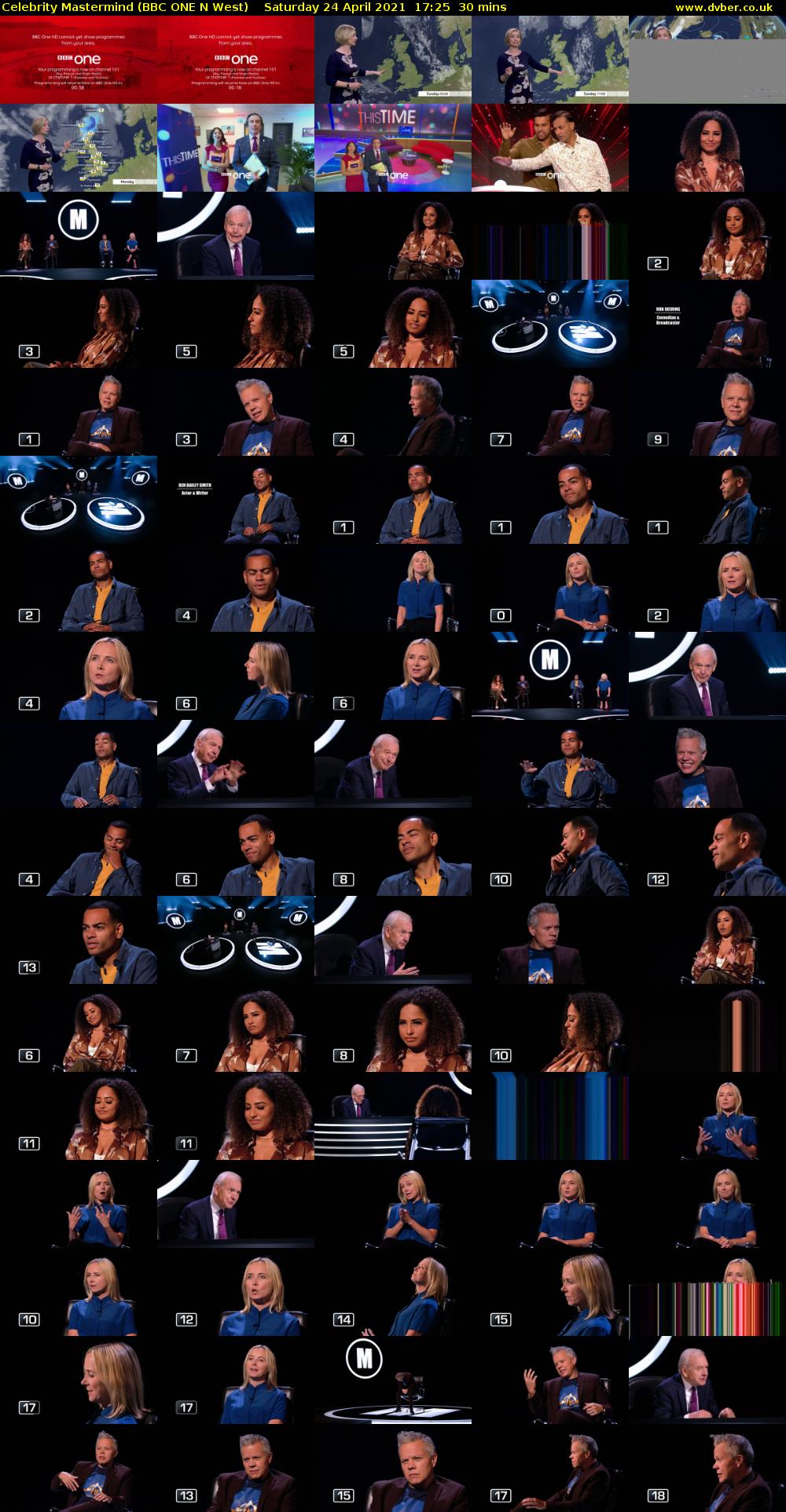 Celebrity Mastermind (BBC ONE N West) Saturday 24 April 2021 17:25 - 17:55