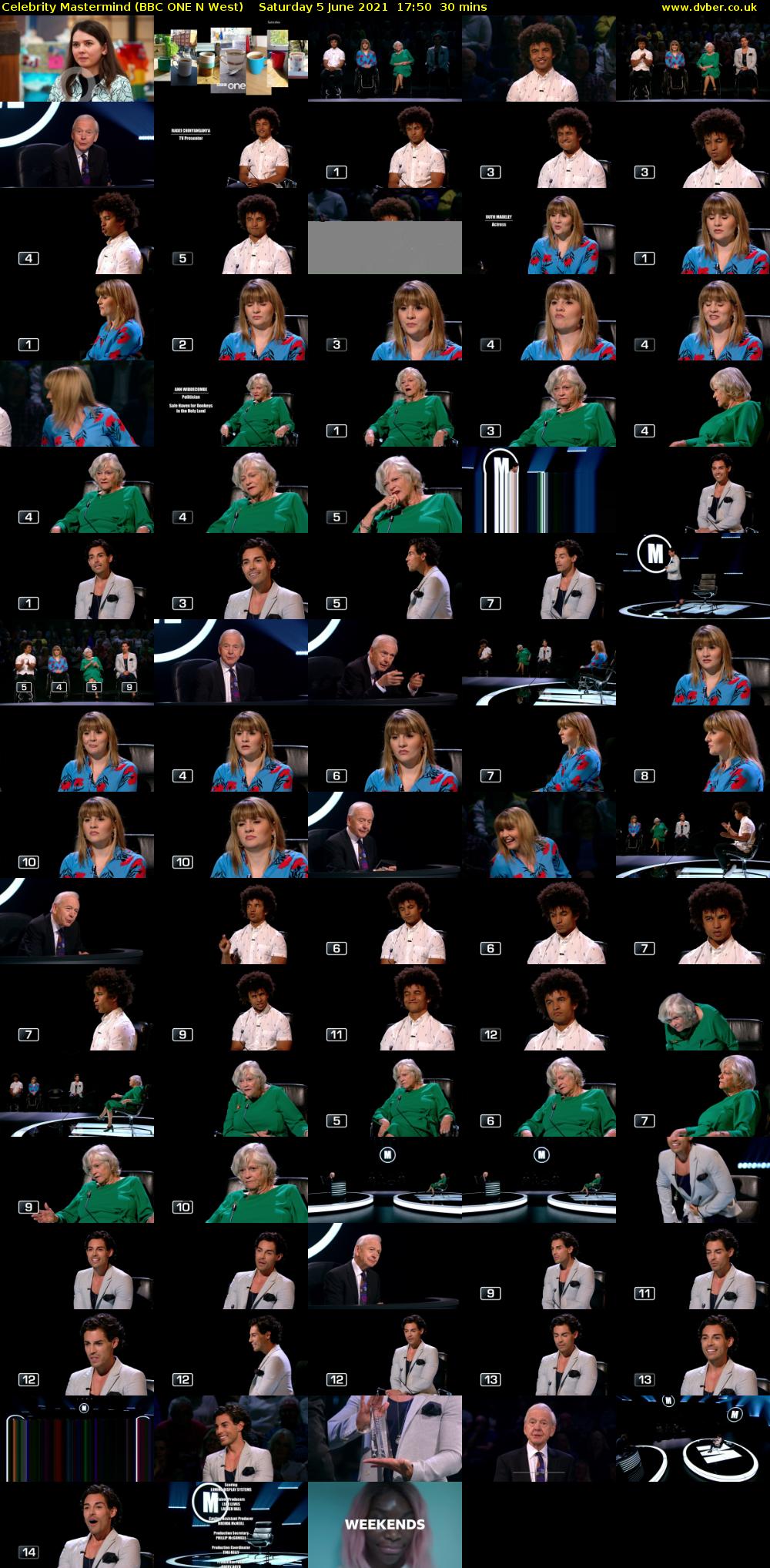 Celebrity Mastermind (BBC ONE N West) Saturday 5 June 2021 17:50 - 18:20