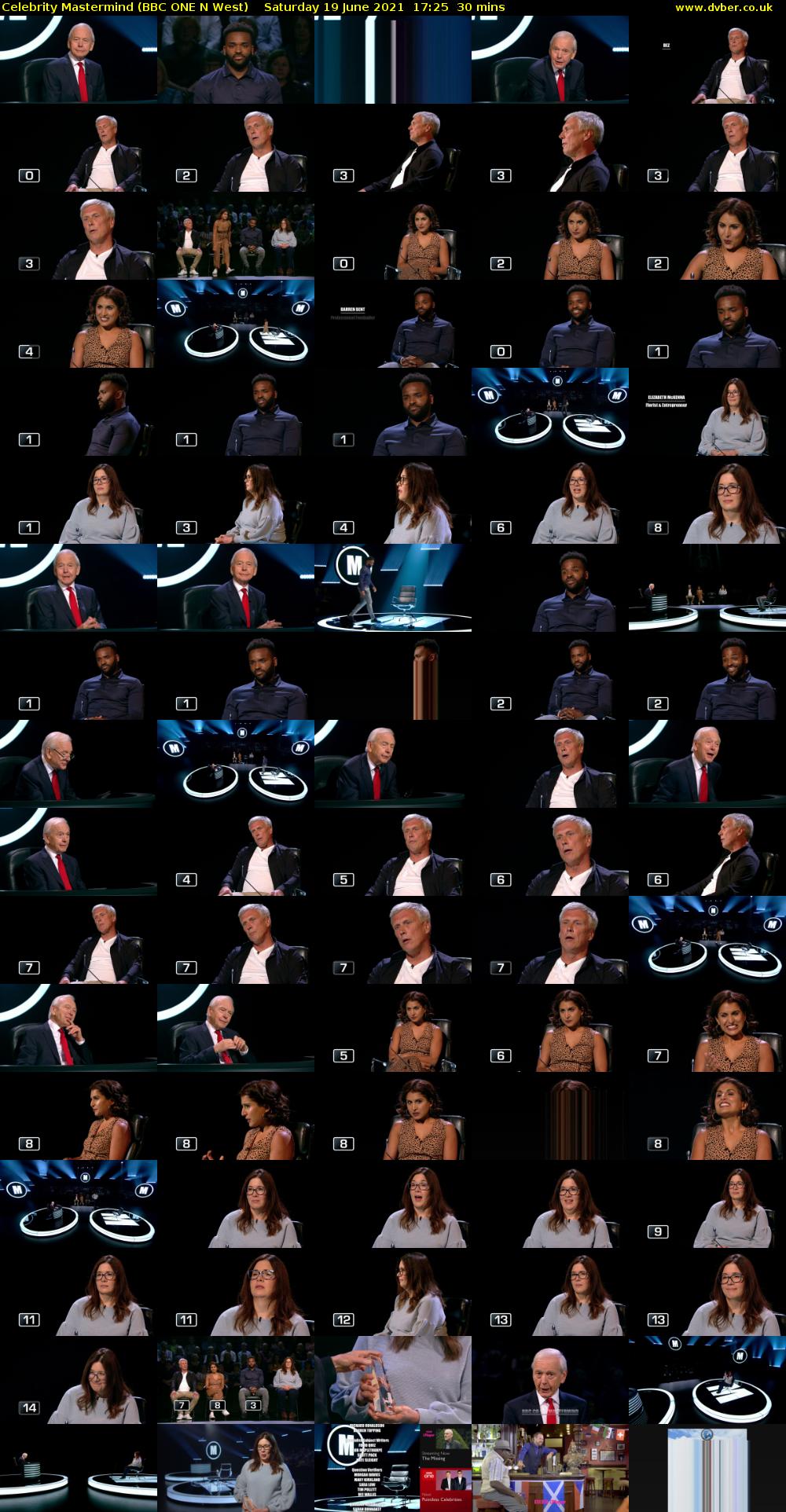 Celebrity Mastermind (BBC ONE N West) Saturday 19 June 2021 17:25 - 17:55