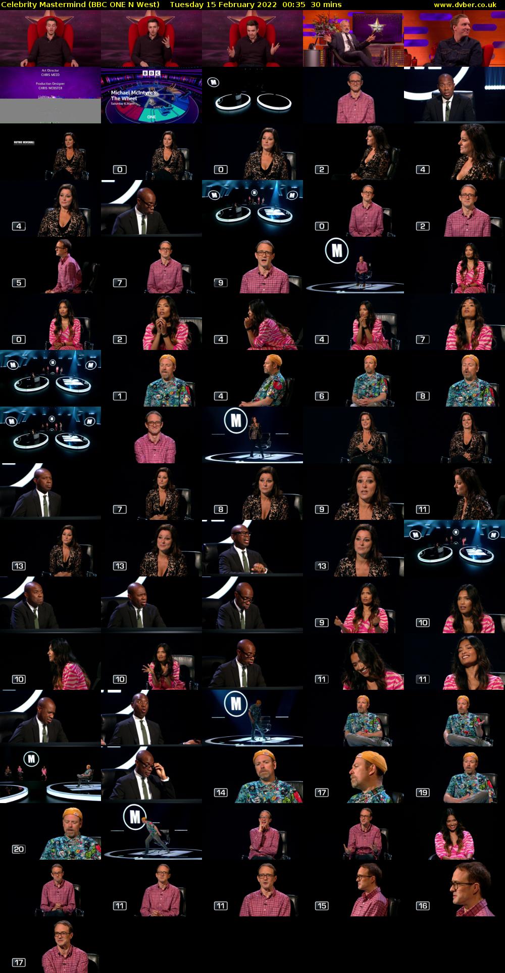 Celebrity Mastermind (BBC ONE N West) Tuesday 15 February 2022 00:35 - 01:05