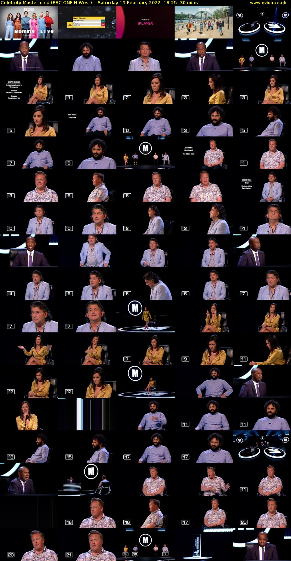 Celebrity Mastermind (BBC ONE N West) Saturday 19 February 2022 18:25 - 18:55
