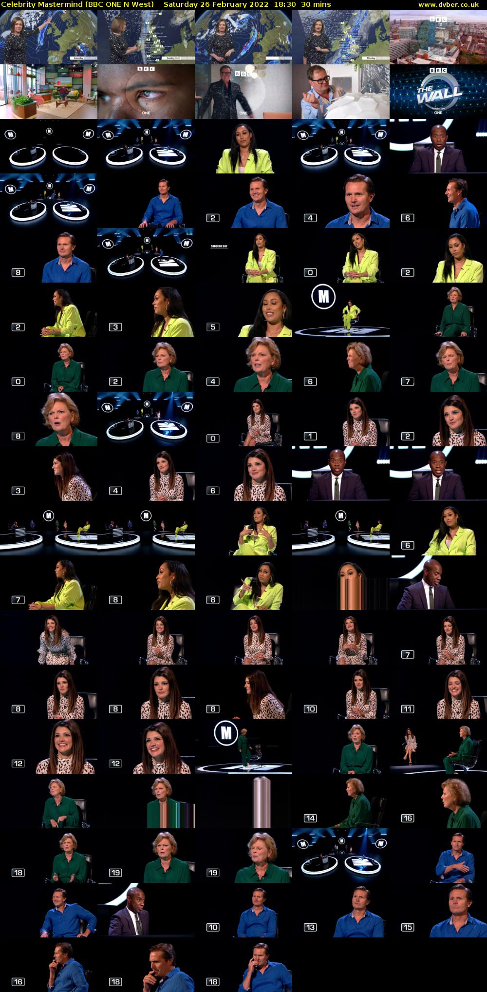 Celebrity Mastermind (BBC ONE N West) Saturday 26 February 2022 18:30 - 19:00