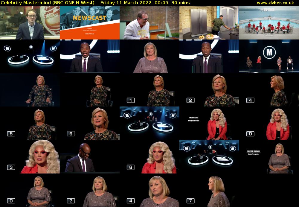 Celebrity Mastermind (BBC ONE N West) Friday 11 March 2022 00:05 - 00:35