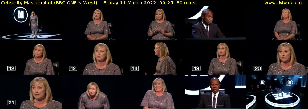 Celebrity Mastermind (BBC ONE N West) Friday 11 March 2022 00:25 - 00:55
