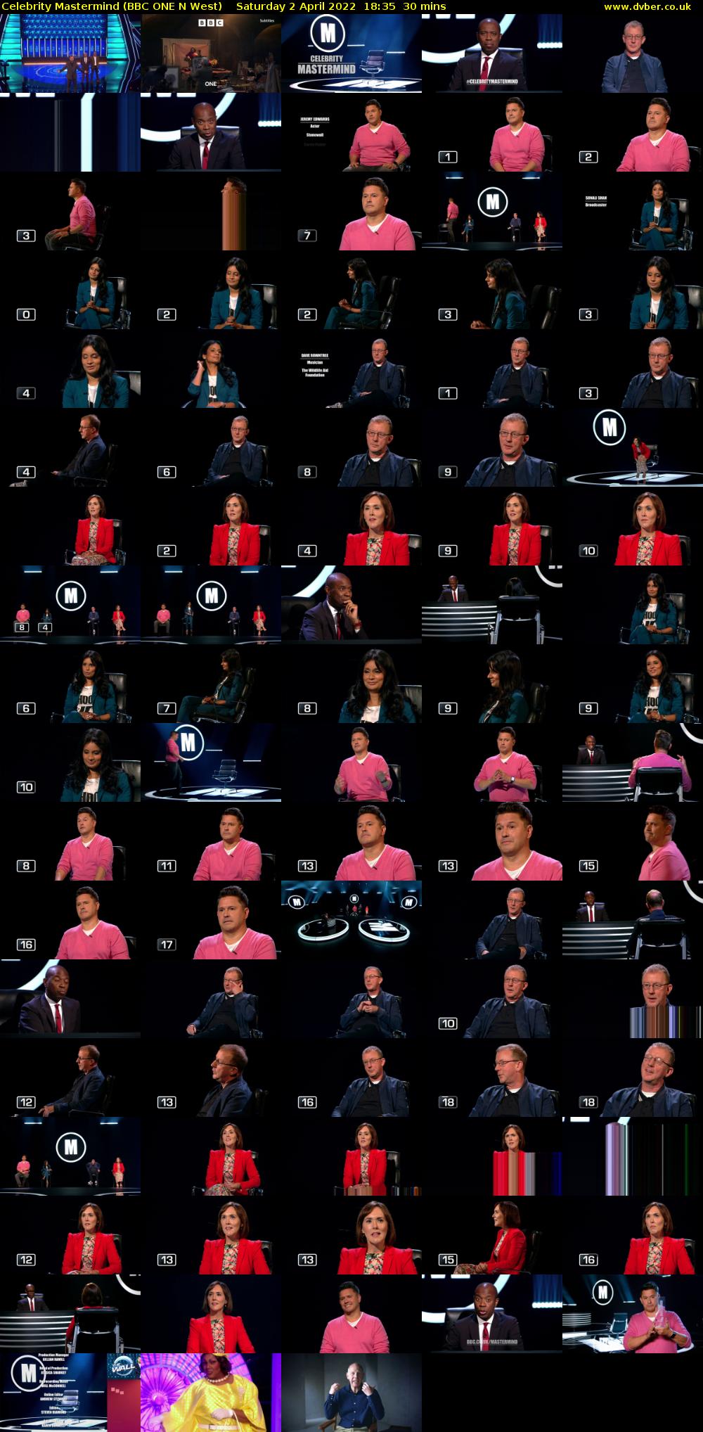 Celebrity Mastermind (BBC ONE N West) Saturday 2 April 2022 18:35 - 19:05