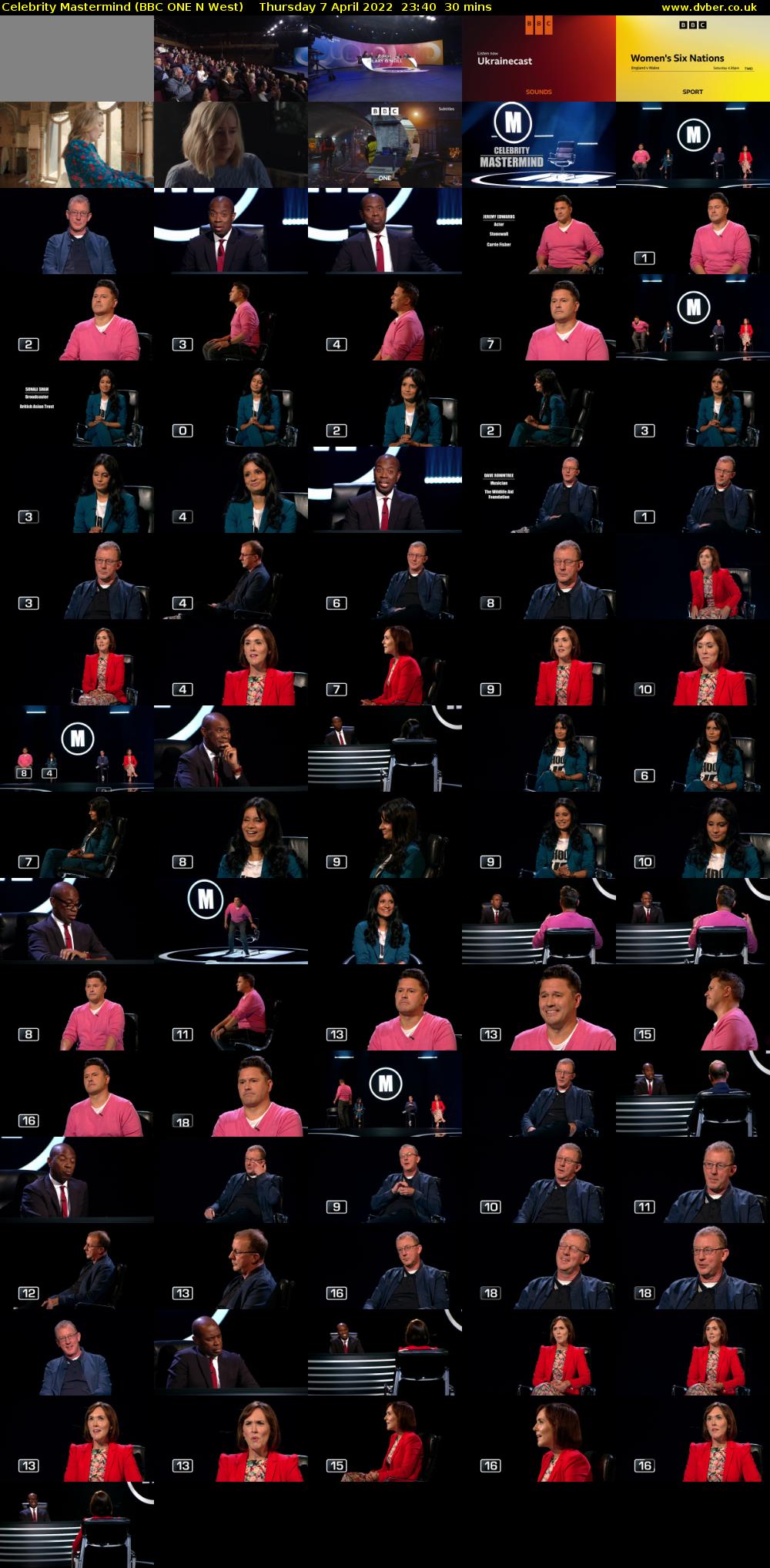 Celebrity Mastermind (BBC ONE N West) Thursday 7 April 2022 23:40 - 00:10