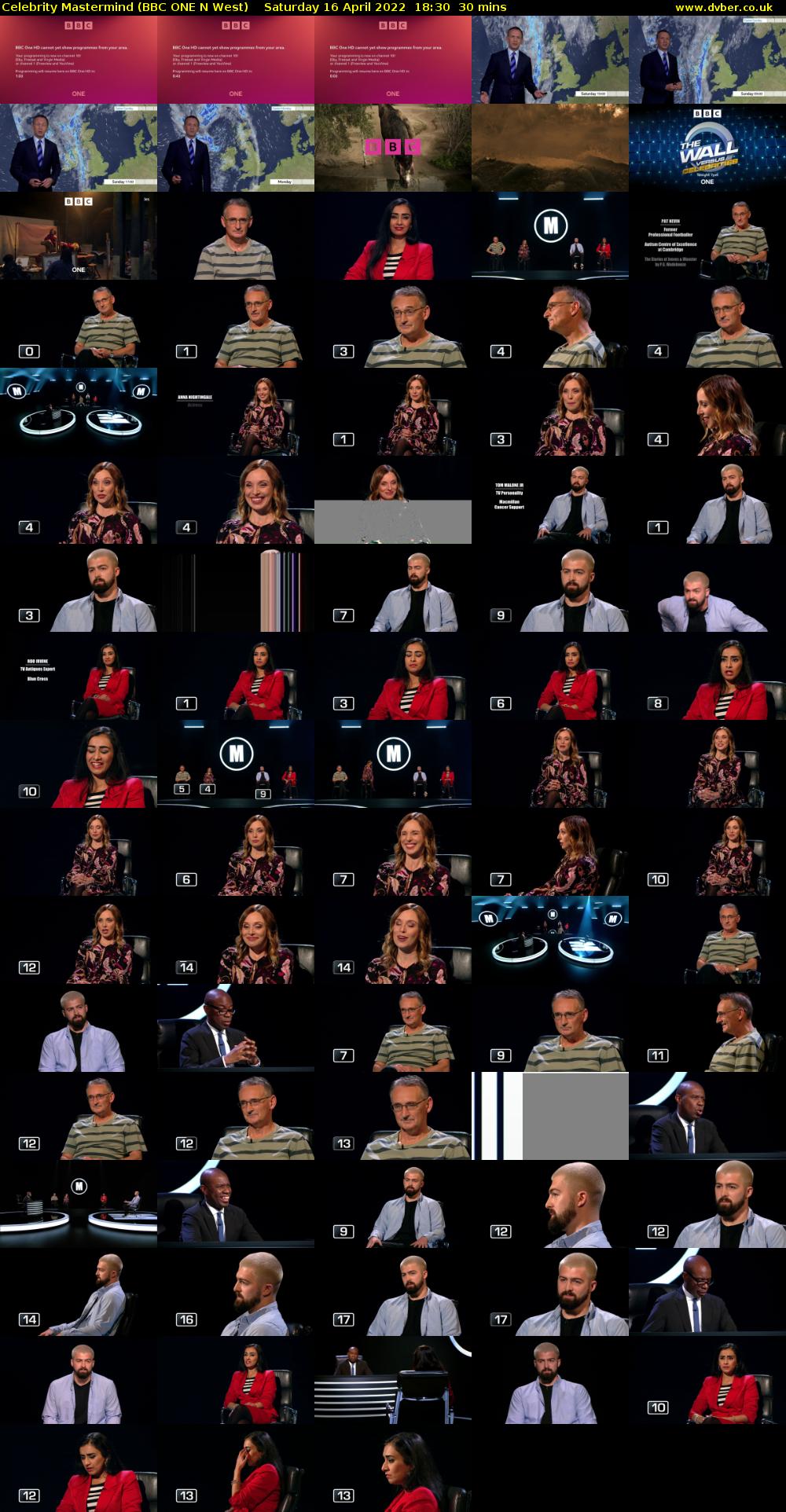 Celebrity Mastermind (BBC ONE N West) Saturday 16 April 2022 18:30 - 19:00