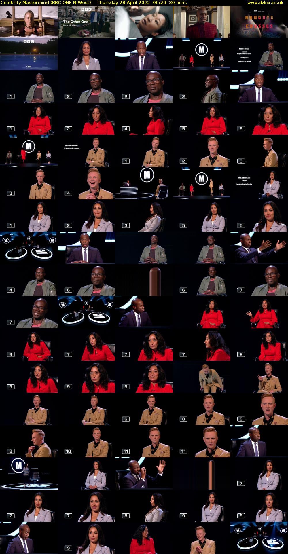 Celebrity Mastermind (BBC ONE N West) Thursday 28 April 2022 00:20 - 00:50