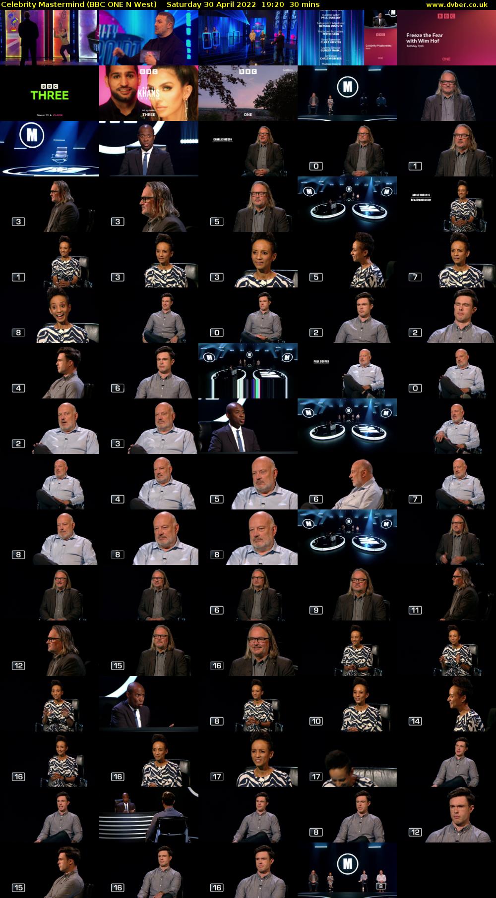 Celebrity Mastermind (BBC ONE N West) Saturday 30 April 2022 19:20 - 19:50