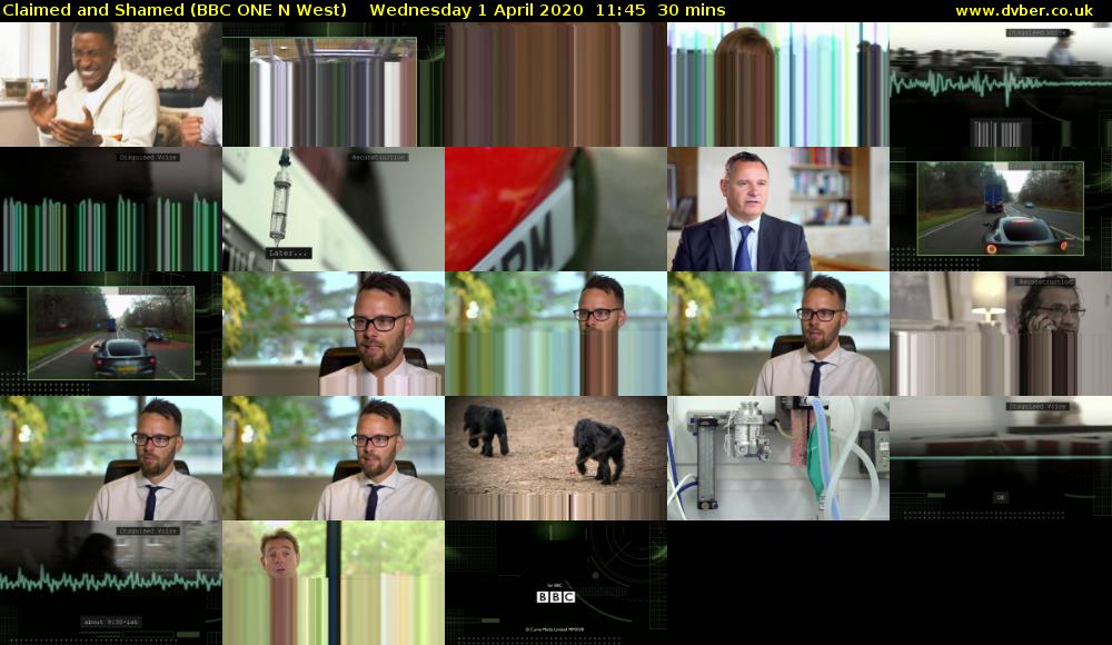 Claimed and Shamed (BBC ONE N West) Wednesday 1 April 2020 11:45 - 12:15
