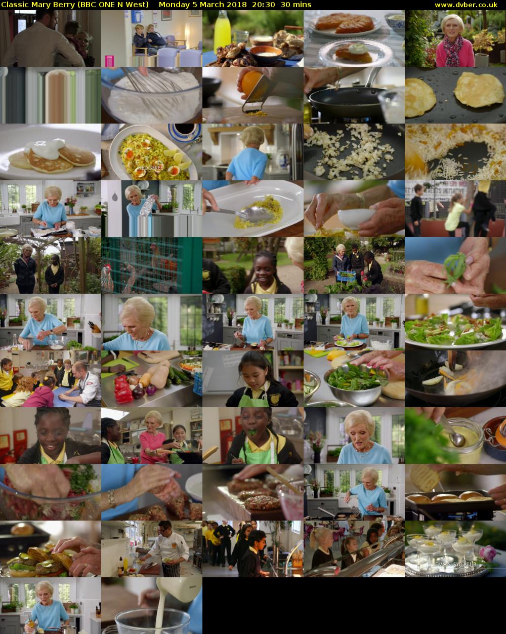 Classic Mary Berry (BBC ONE N West) Monday 5 March 2018 20:30 - 21:00