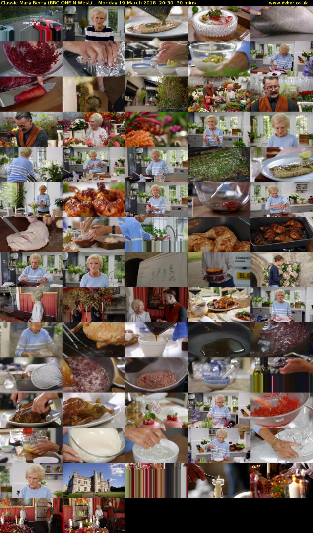 Classic Mary Berry (BBC ONE N West) Monday 19 March 2018 20:30 - 21:00