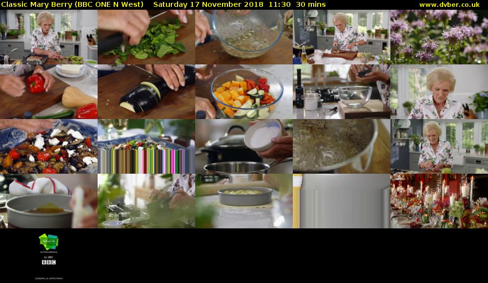 Classic Mary Berry (BBC ONE N West) Saturday 17 November 2018 11:30 - 12:00