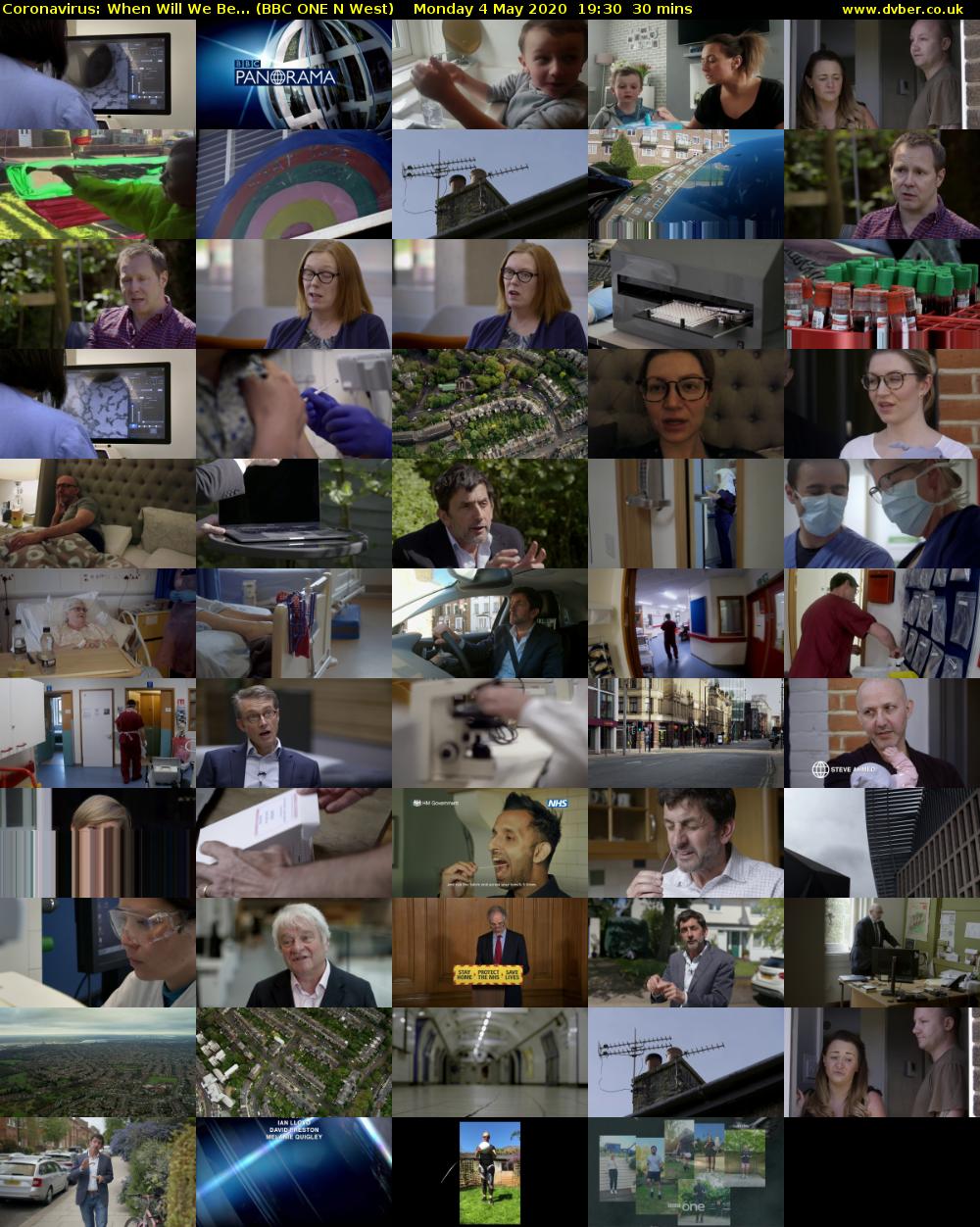 Coronavirus: When Will We Be... (BBC ONE N West) Monday 4 May 2020 19:30 - 20:00