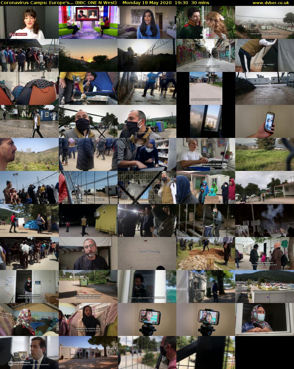 Coronavirus Camps: Europe's... (BBC ONE N West) Monday 18 May 2020 19:30 - 20:00