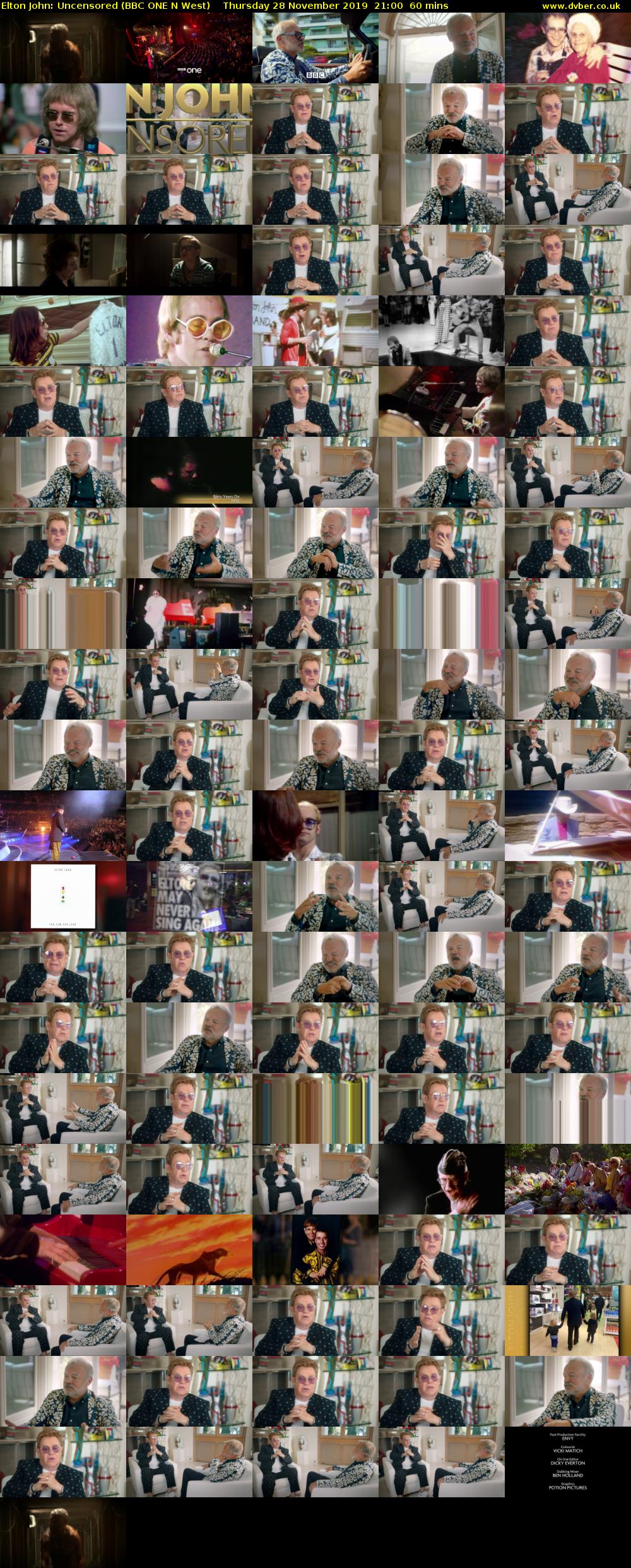 Elton John: Uncensored (BBC ONE N West) Thursday 28 November 2019 21:00 - 22:00