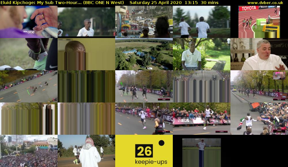 Eluid Kipchoge: My Sub Two-Hour... (BBC ONE N West) Saturday 25 April 2020 13:15 - 13:45