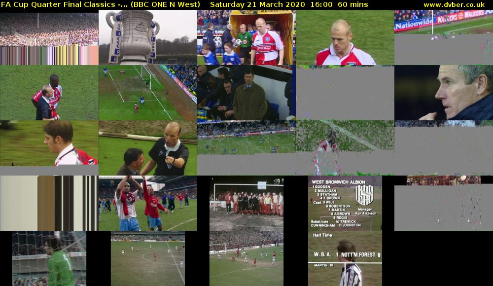 FA Cup Quarter Final Classics -... (BBC ONE N West) Saturday 21 March 2020 16:00 - 17:00