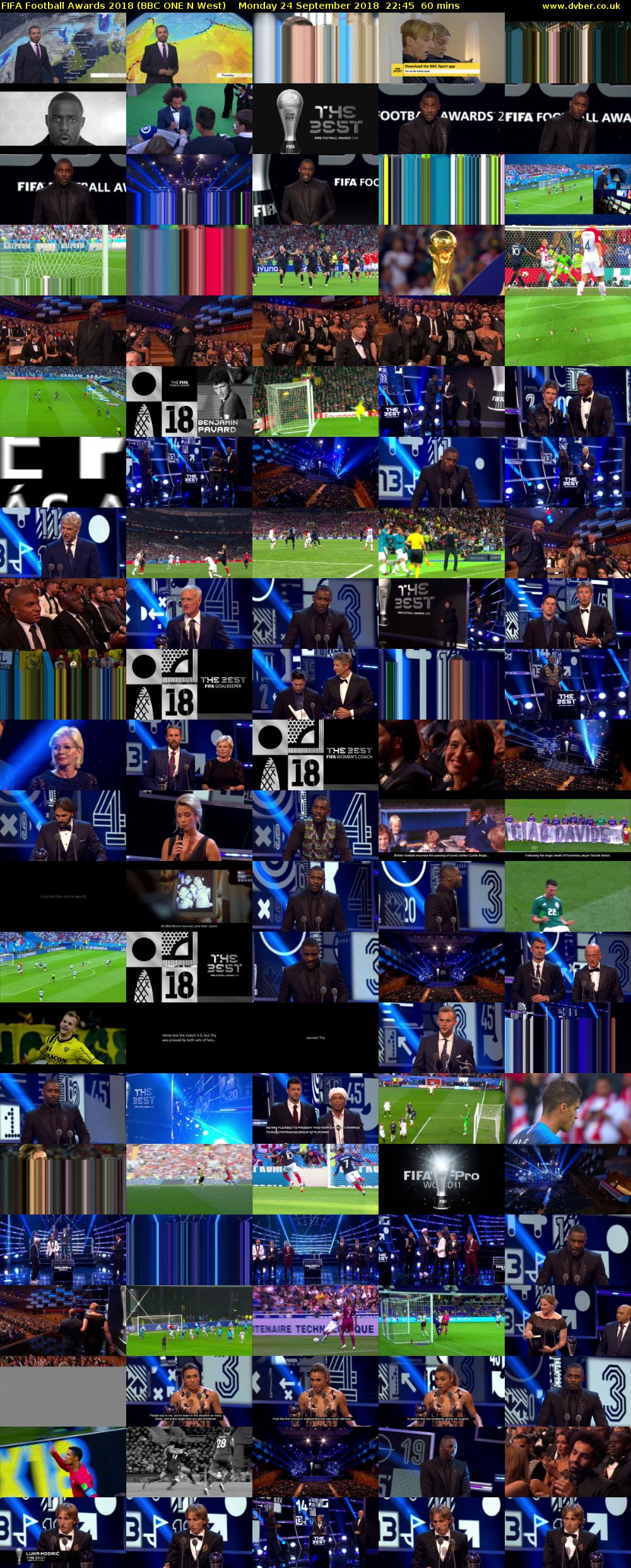 FIFA Football Awards 2018 (BBC ONE N West) Monday 24 September 2018 22:45 - 23:45