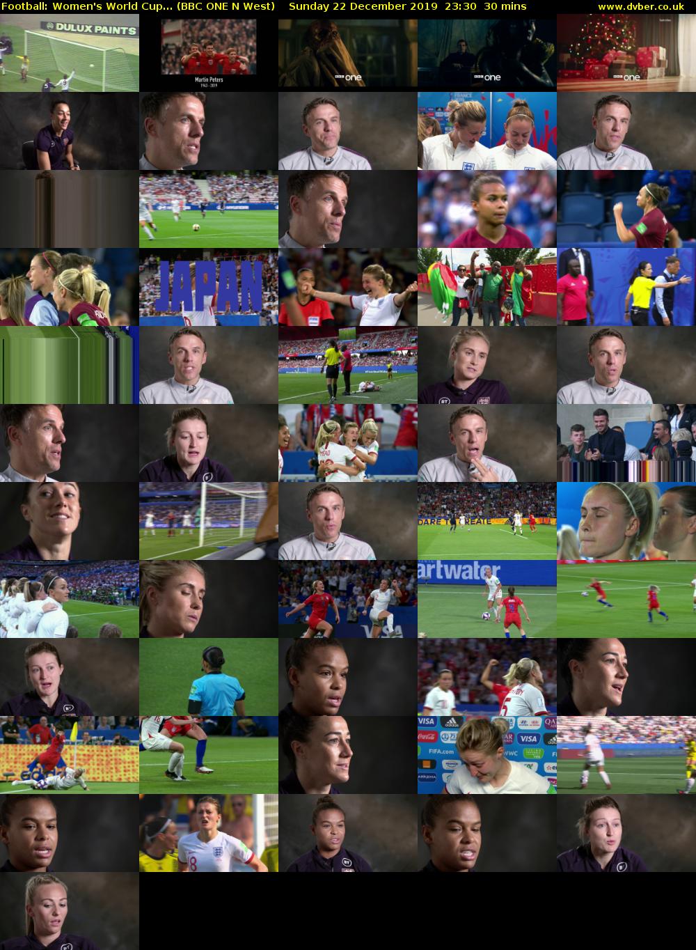 Football: Women's World Cup... (BBC ONE N West) Sunday 22 December 2019 23:30 - 00:00