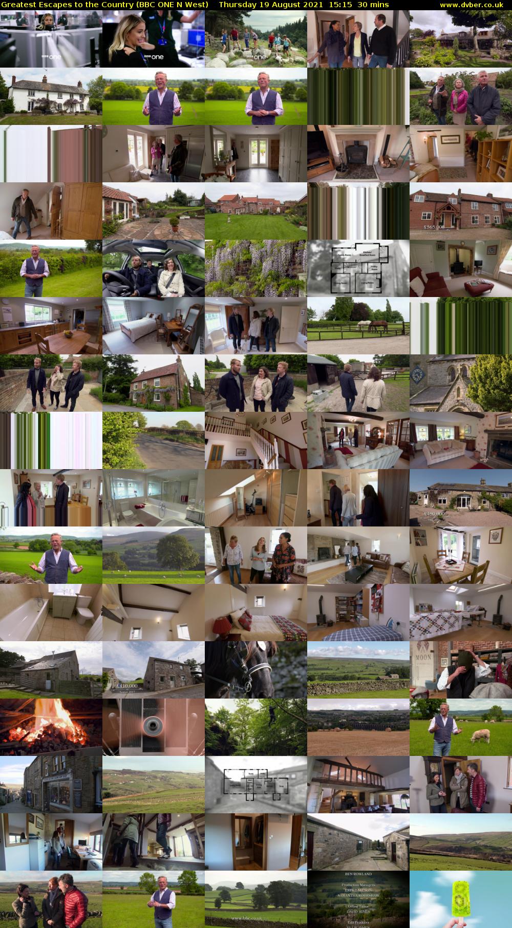 Greatest Escapes to the Country (BBC ONE N West) Thursday 19 August 2021 15:15 - 15:45