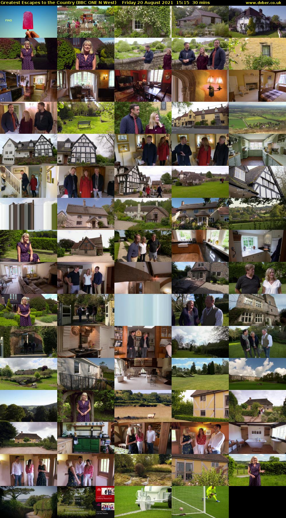 Greatest Escapes to the Country (BBC ONE N West) Friday 20 August 2021 15:15 - 15:45
