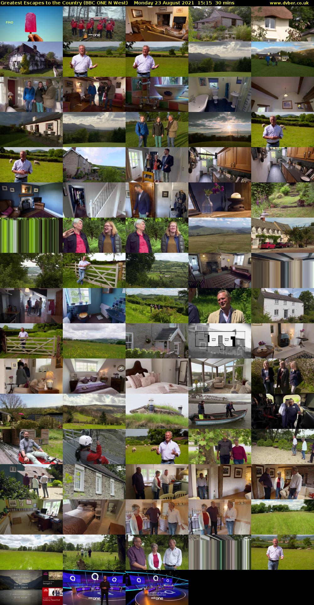 Greatest Escapes to the Country (BBC ONE N West) Monday 23 August 2021 15:15 - 15:45