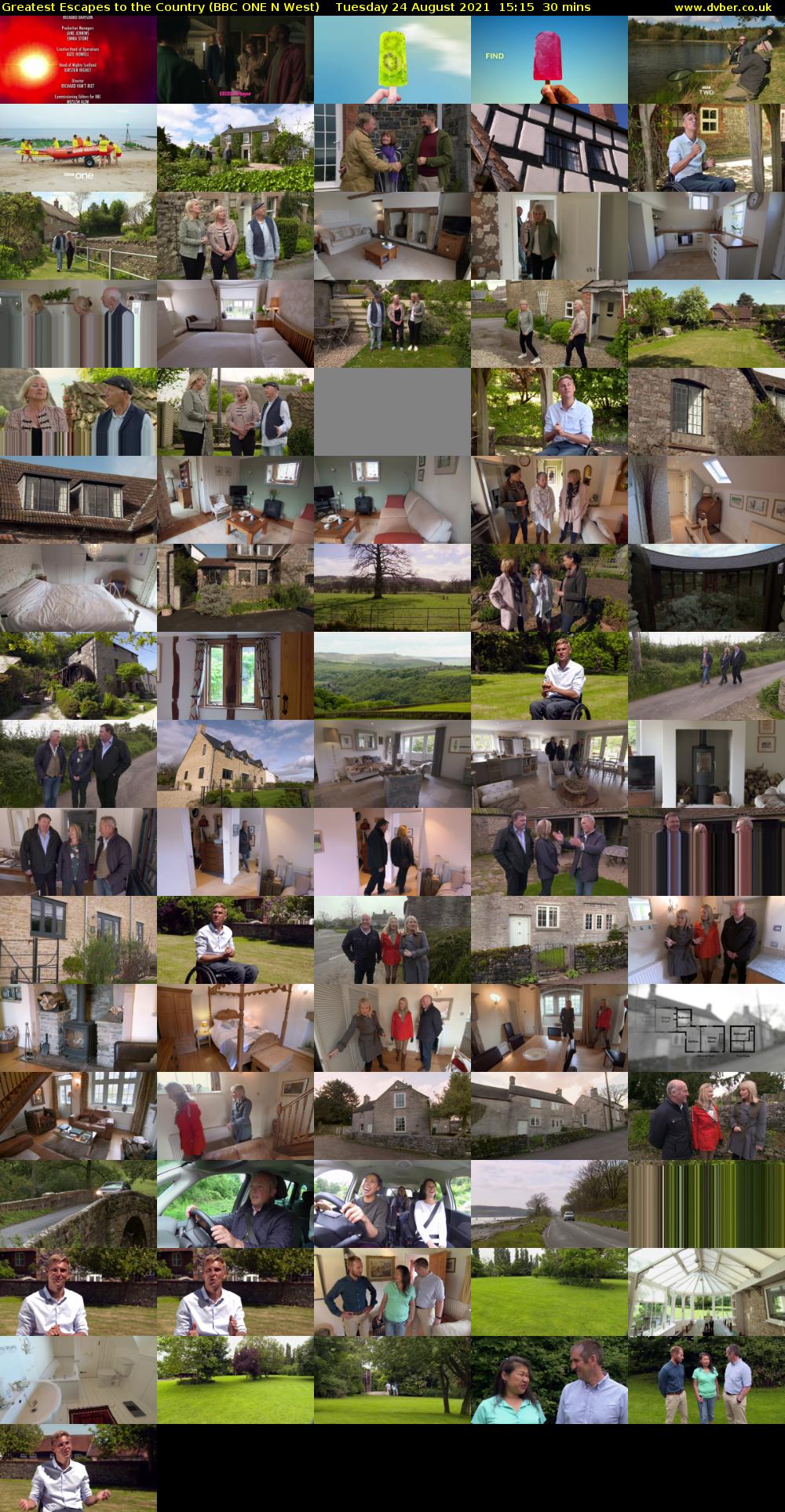 Greatest Escapes to the Country (BBC ONE N West) Tuesday 24 August 2021 15:15 - 15:45