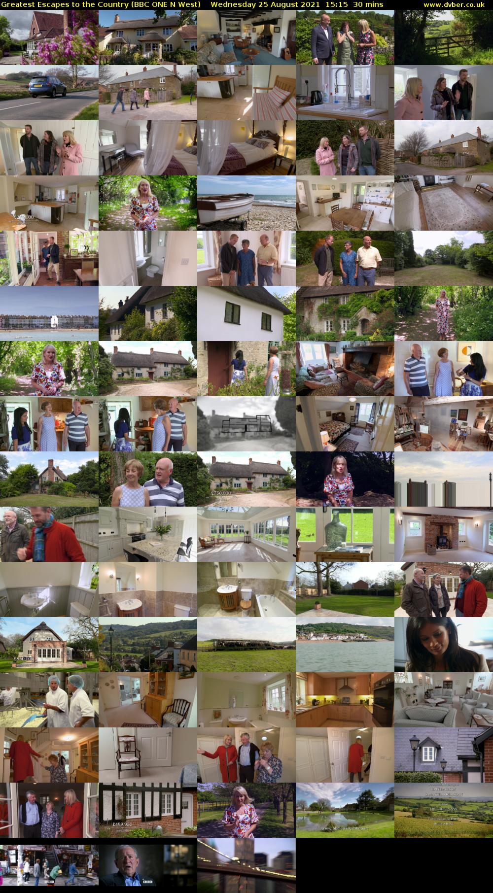 Greatest Escapes to the Country (BBC ONE N West) Wednesday 25 August 2021 15:15 - 15:45
