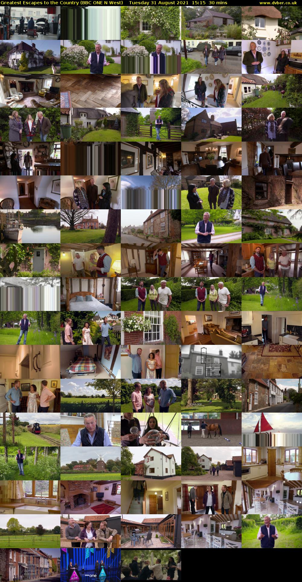 Greatest Escapes to the Country (BBC ONE N West) Tuesday 31 August 2021 15:15 - 15:45
