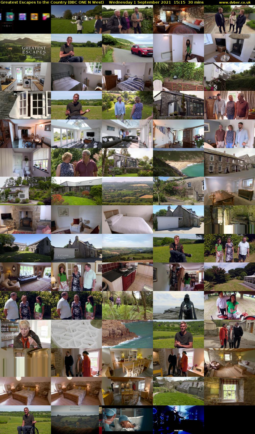 Greatest Escapes to the Country (BBC ONE N West) Wednesday 1 September 2021 15:15 - 15:45