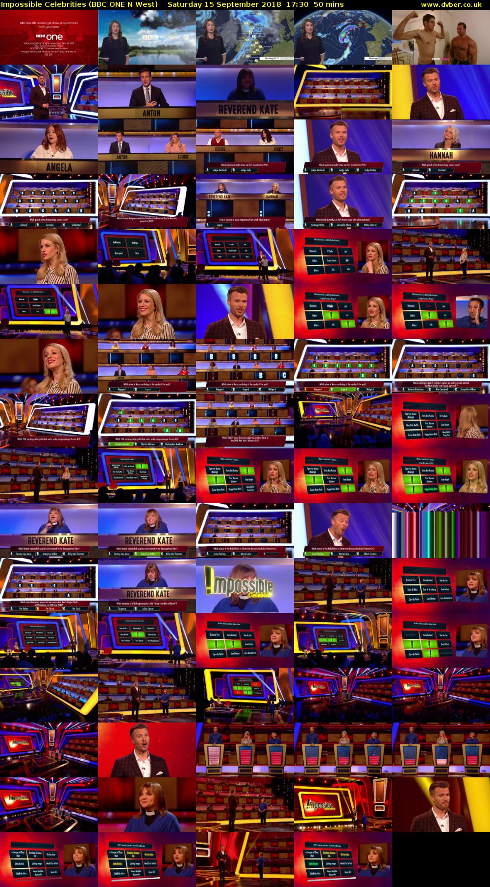 Impossible Celebrities (BBC ONE N West) Saturday 15 September 2018 17:30 - 18:20