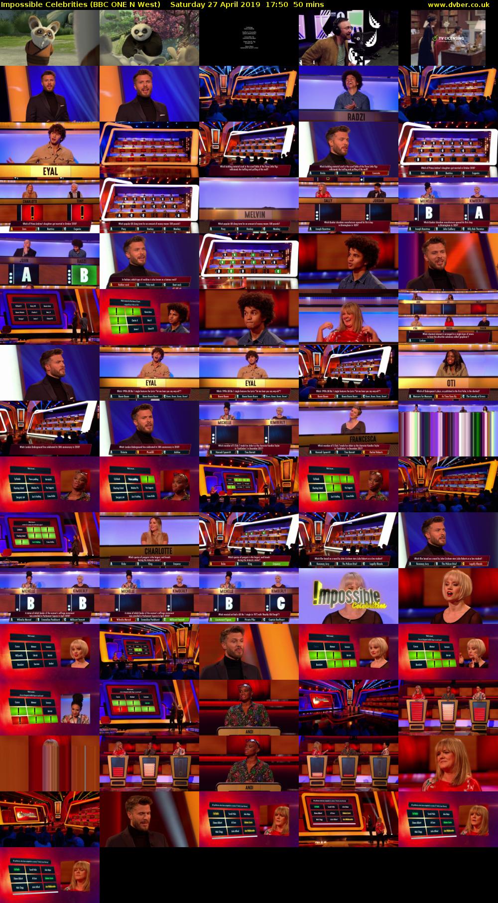 Impossible Celebrities (BBC ONE N West) Saturday 27 April 2019 17:50 - 18:40