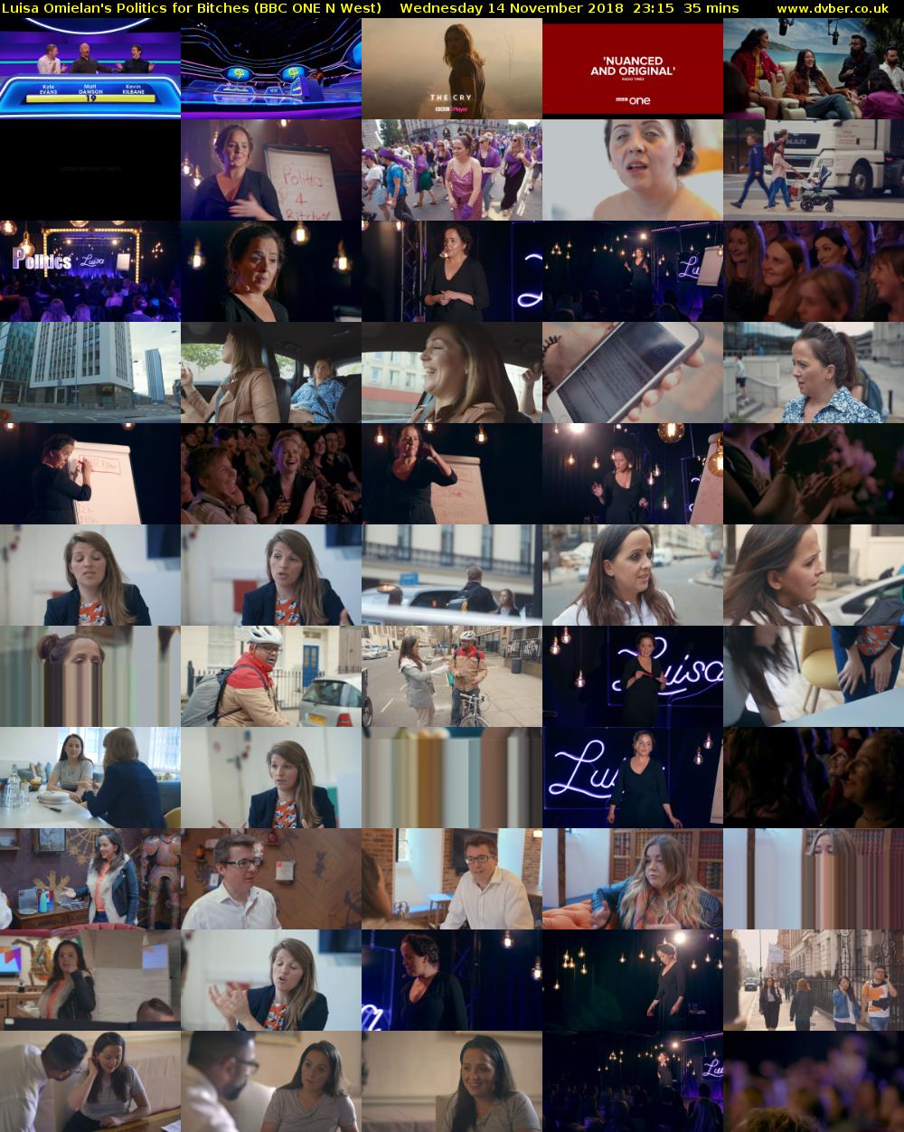 Luisa Omielan's Politics for Bitches (BBC ONE N West) Wednesday 14 November 2018 23:15 - 23:50