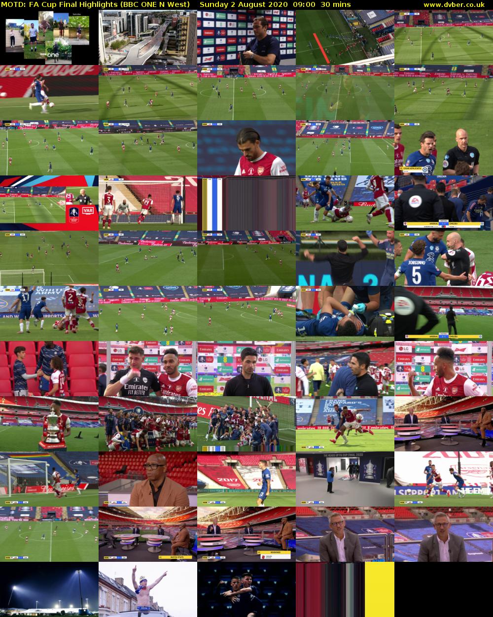 MOTD: FA Cup Final Highlights (BBC ONE N West) Sunday 2 August 2020 09:00 - 09:30
