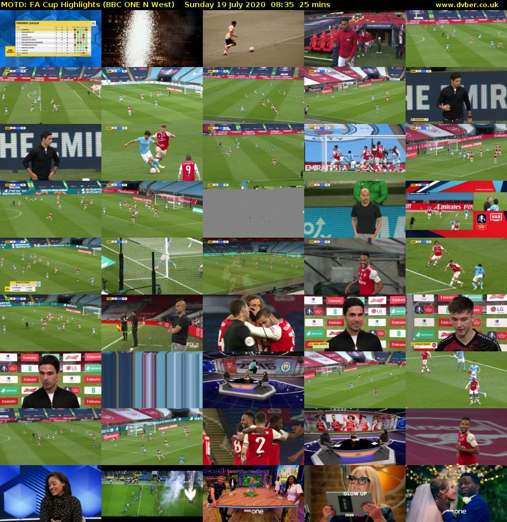 MOTD: FA Cup Highlights (BBC ONE N West) Sunday 19 July 2020 08:35 - 09:00