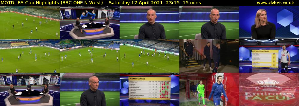 MOTD: FA Cup Highlights (BBC ONE N West) Saturday 17 April 2021 23:15 - 23:30