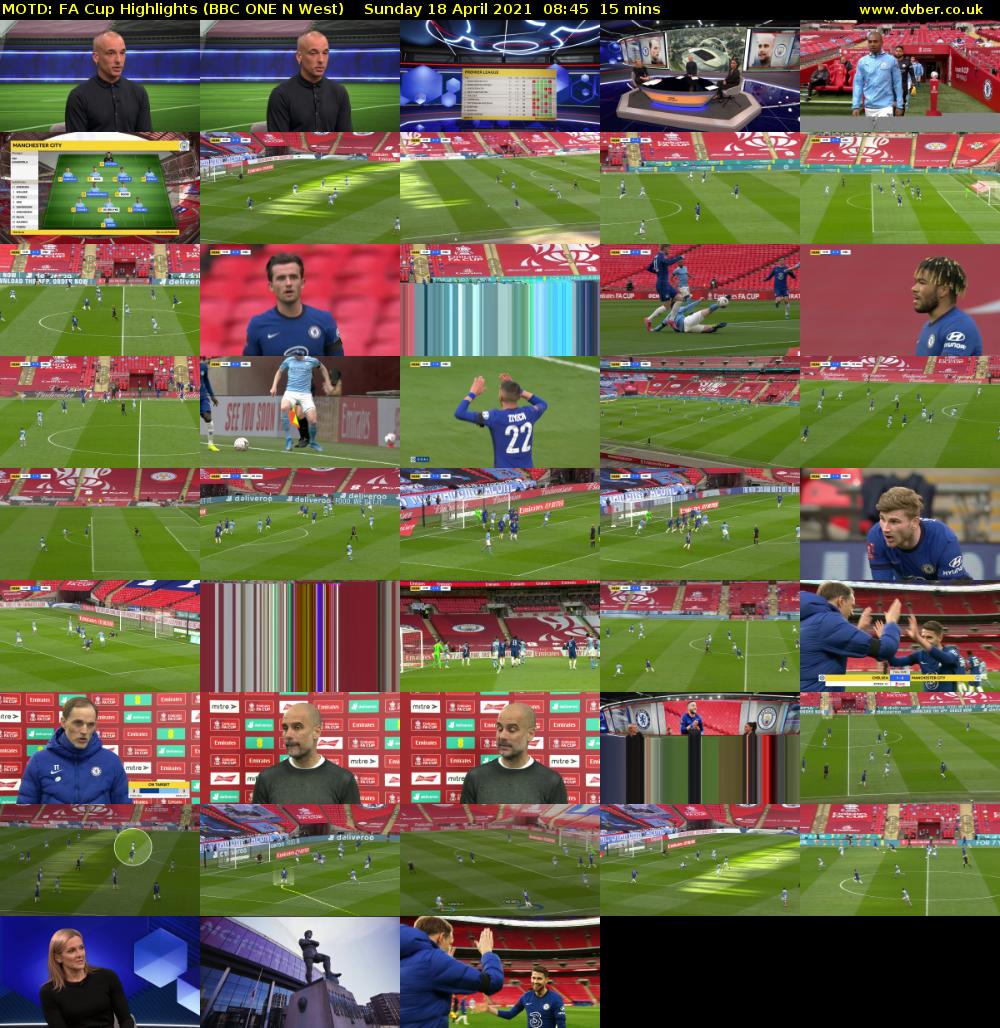 MOTD: FA Cup Highlights (BBC ONE N West) Sunday 18 April 2021 08:45 - 09:00