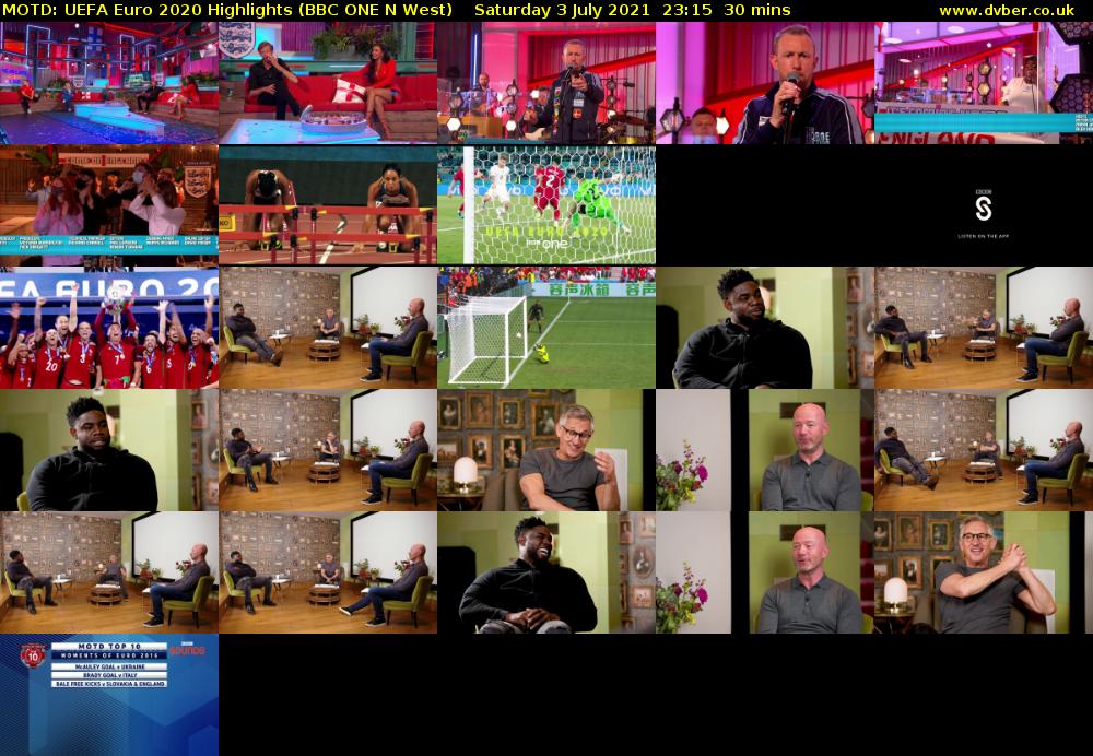 MOTD: UEFA Euro 2020 Highlights (BBC ONE N West) Saturday 3 July 2021 23:15 - 23:45