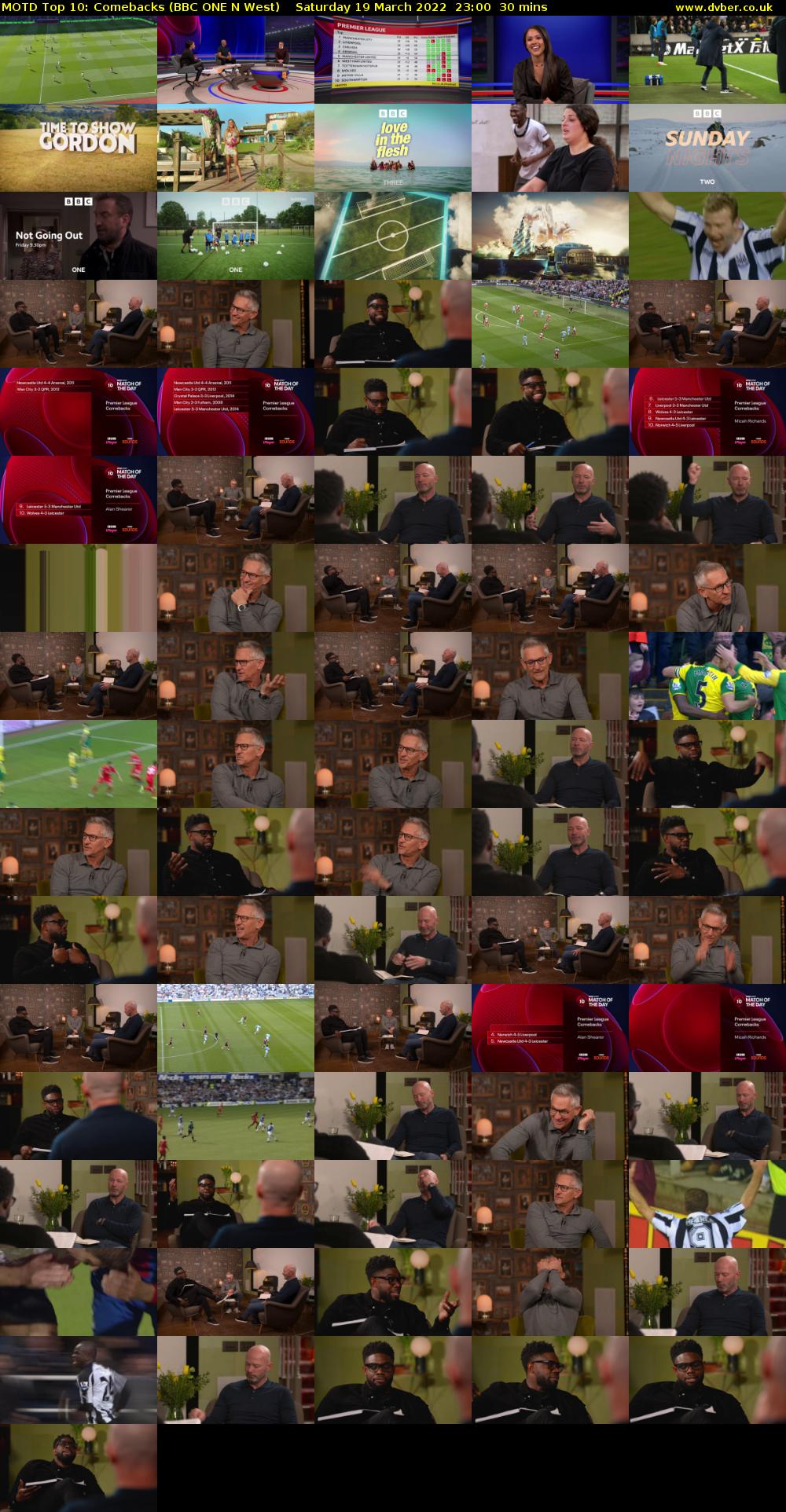 MOTD Top 10: Comebacks (BBC ONE N West) Saturday 19 March 2022 23:00 - 23:30